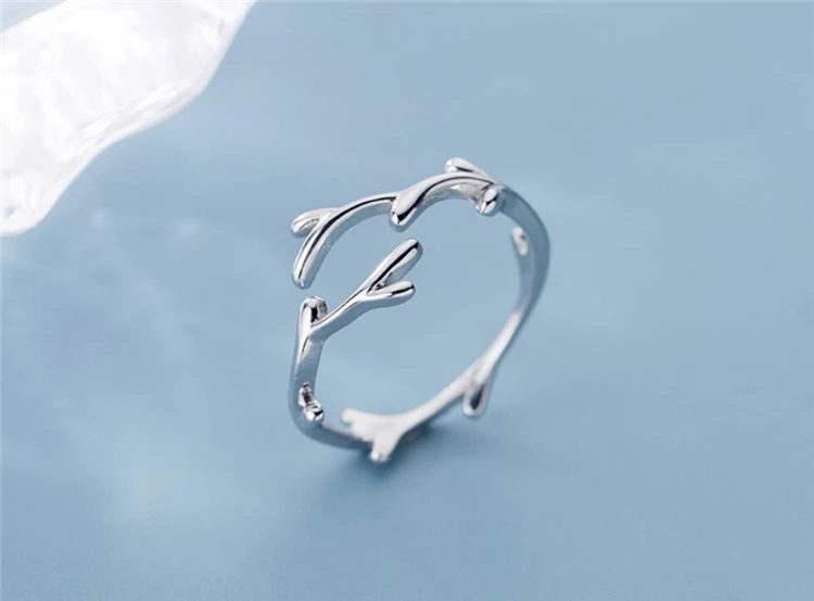 Sole Memory Cool Fresh Literary Twig Simple Cute 925 Sterling Silver Female Resizable Opening Rings SRI433