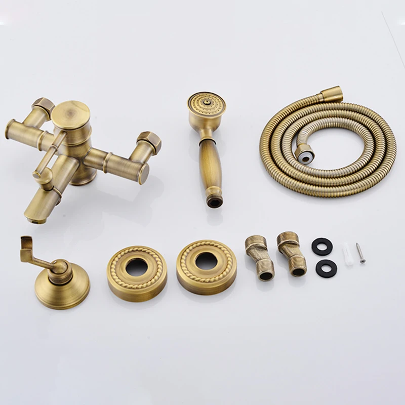 Bathtub Faucet Shower Set Shower Faucet Bathroom Bamboo Bath Shower Faucets Set Bathtub Faucet Water Mixer Crane Tap Antique Bronze Finished with Hand Shower