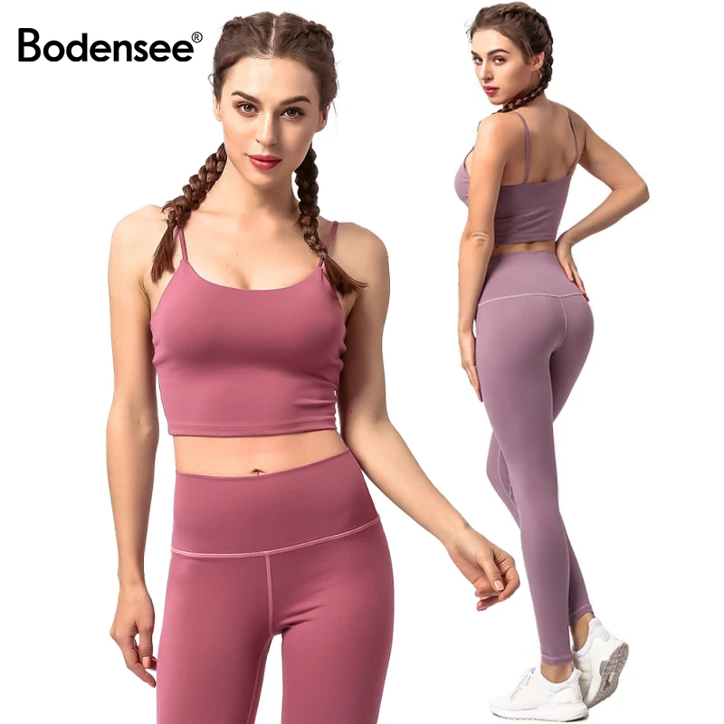 

2 Pcs Women Yoga Set High Waist Sportswear Fitness Bra Sports Suits Woman Yoga Leggings + Sport Bra GYM Sport Set Femme