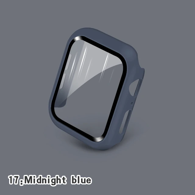 Glass+Cases For Apple Watch Series SE 654321 44mm 40mm Smart iWatch 42mm 38mm 360 Full Bumper Screen Protector+Cover Accessories Midnight blue