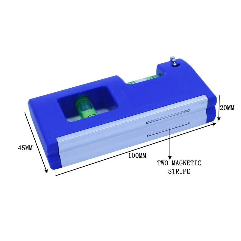 Portable Chain Level Meter 100 mm Spirit Level Yellow Blue Orange Horizontal Measuring with Magnetic Base 2 Level Bubble