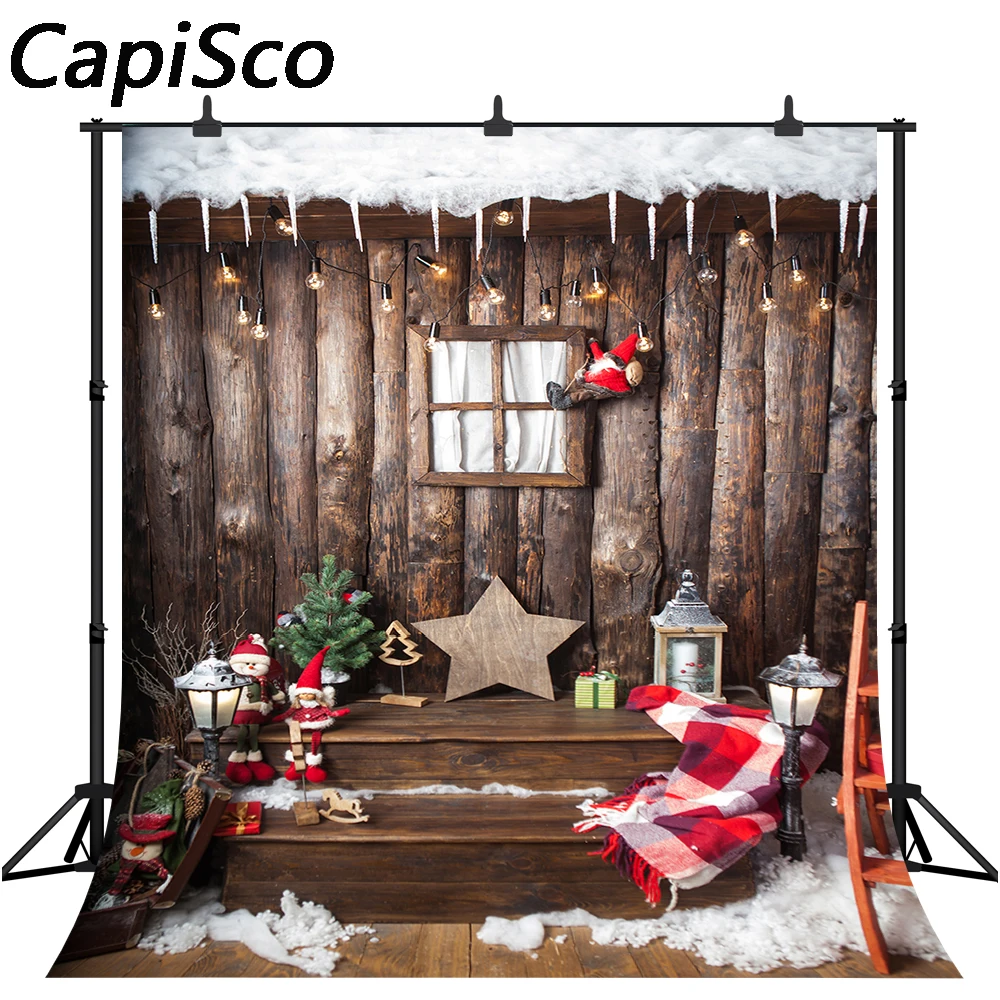 

Capisco Christmas Photography Backdrop Xmas tree Snow Wood Cabin Cottage Background Baby Portrait Photobooth Banner Photo Studio