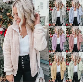 

SZMALL Fashion Newest 2020 Fleece Coat Women Winter Cardigan Zippers outwear Jackets For Female Long Sleeve warm lady Coats