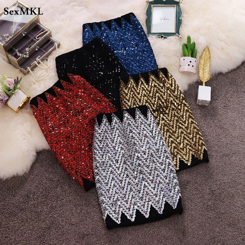 

Women Streetwear Sequins Skirts Casual 2022 Spring Summer High Waist Bodycon Skirt Sexy Slim French Y2k Skinny Mujer Faldas