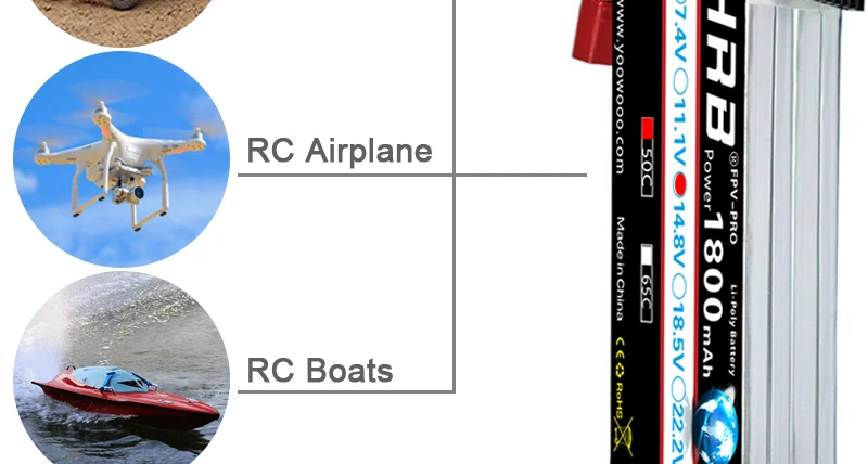 HRB Lipo 4S Battery, AKKU Charged Rechargeble Powerful Li-Polymer FPV C