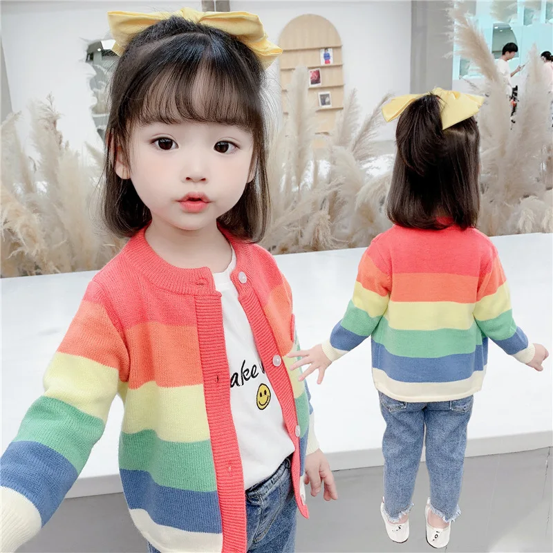 

Baby Girl Winter Clothes Rainbow Sweater For girls Toddler Kids Knitted Cardigan Toddler Colorful Childrenâ€˜s Clothes 3 To 8
