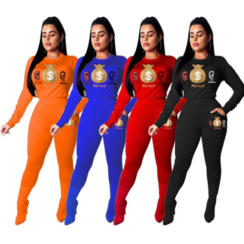 

2020 Autumn Women Suit Hot Style Model Letter Print Pattern Sports Tops & Pants European And American Fashion Two Piece Set