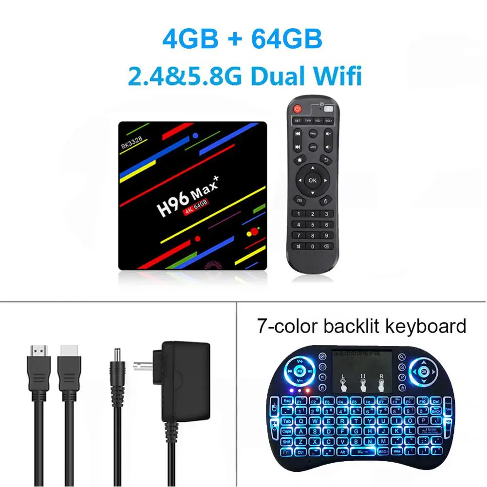 LEMADO tv Box Android 9,0 H96 MAX PLUS 4G 64G RK3328 2,4G& 5G wifi Поддержка IP tv HDMI 2,0 USB 3,0 4K HD YouTube Android tv Box - Цвет: 4G 64G backlit i8