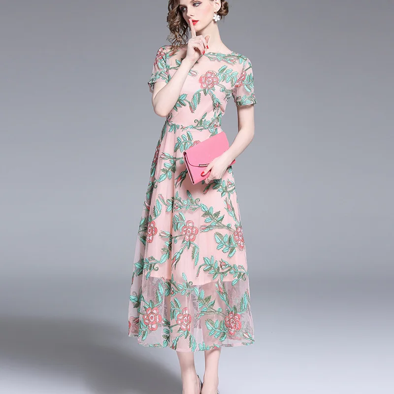 

Summer Wear Gentle Skirt Gauze Embroided Dress Women's 2019 New Style Waist Hugging Swinging Skirt Fairy