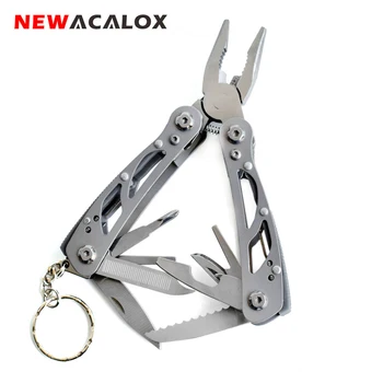 

NEWACALOX Multi Pocket Mini Folding Plier Portable Outdoor Hand Tools Wire Screwdriver Knife Saw Survival Keychain Multifunction