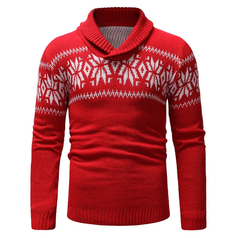 

2019 New Autumn Winter Men'S Sweater Men'S Lapel Snowflake Print Casual Sweater Men's Slim Fit Brand Knitted Pullovers
