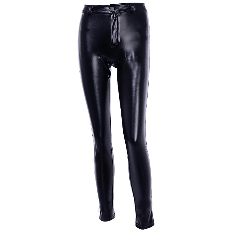InsGoth/женские брюки из искусственной кожи с высокой талией в готическом стиле панк; уличная одежда; женские узкие брюки; кожаные леггинсы; женские эластичные длинные брюки - Цвет: Black