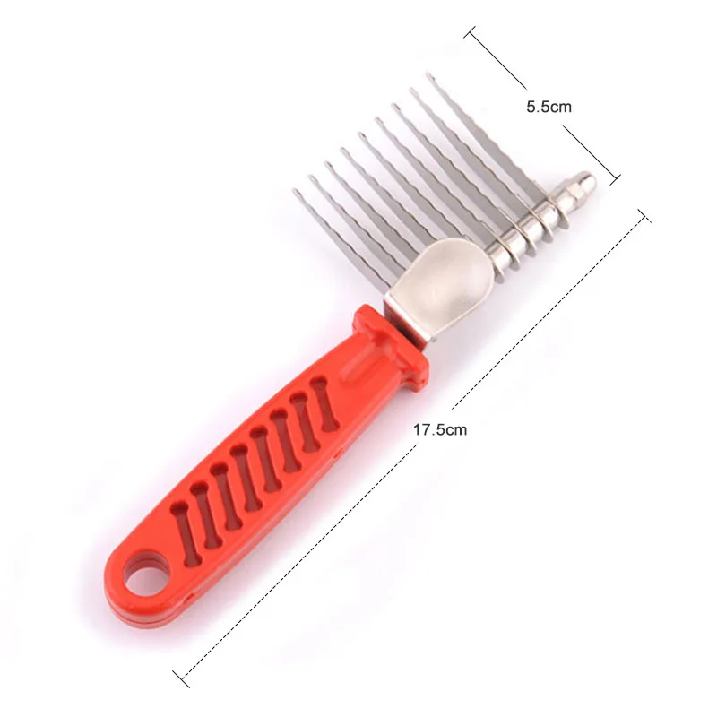 Расческа-гребень для домашних животных, Dematting, для кошек, собак, инструмент для ухода за шерстью 5,5 см, стальные Безопасные лезвия для распутывания матовых или завязанных волос - Цвет: Красный