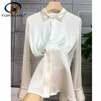 

1.18 High quality Women 2020 New Fashion Silk Shirt Turn-down collar Long sleeve Tempermaent Patchwork Blouse