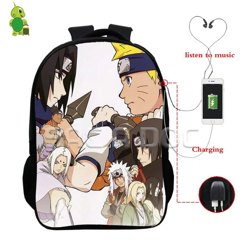 6 Наруто рюкзаки mochila Sasuke Akatsuki Многофункциональный USB зарядка Разъем для наушников школьные сумки для подростков повседневный рюкзак для ноутбука - Цвет: 6