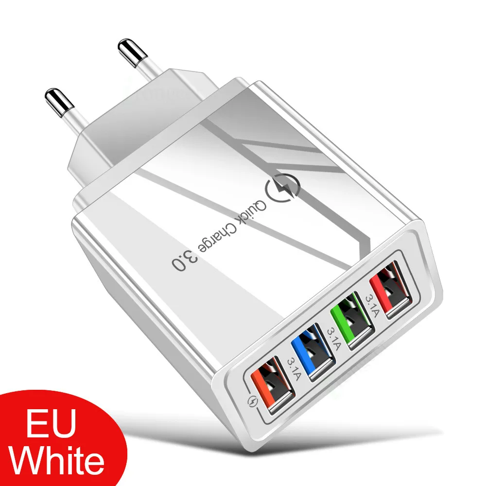 4 Ports USB Charger Wall Charger QC 3.0 Fast Charging For iPhone13 12 Samsung S21 Xiaomi Mobile Phone Charger EU US Plug Adapter usb c fast charge