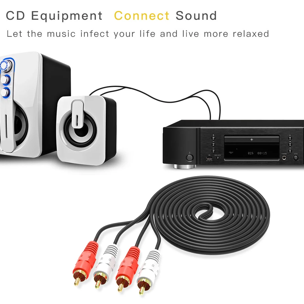 1 5 метра позолоченный RCA аудио кабель 2 штекер мужской av для DVD TV CD усилитель