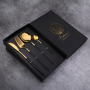 

Stainless Steel Portuguese Tableware Creative Steak Knife Fork Dessert Spoon Four-Piece Set Color Box Gift Dinnerware Set