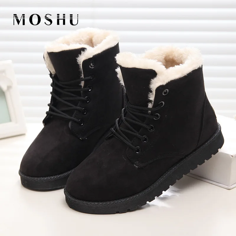 

Winter Warm Fur Boots For Women Ankle Boots Female Snow Shoes Ladies Lace Up Suede Upper with Plush Insole Botas Mujer Plus