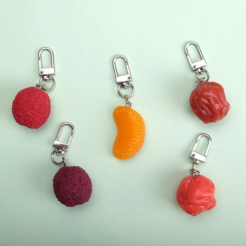 Red bayberry with orange keychain Cute Simulation Fruit Orange Key chains Women Girl Jewelry Cartoon Car Handbag Holder | Украшения и