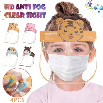 

4pc New Child Protective Face Shield Anti-splash Dust Anti Droplet Full Face Cover Mask Adjustable Cute Safety Clear Face Shield