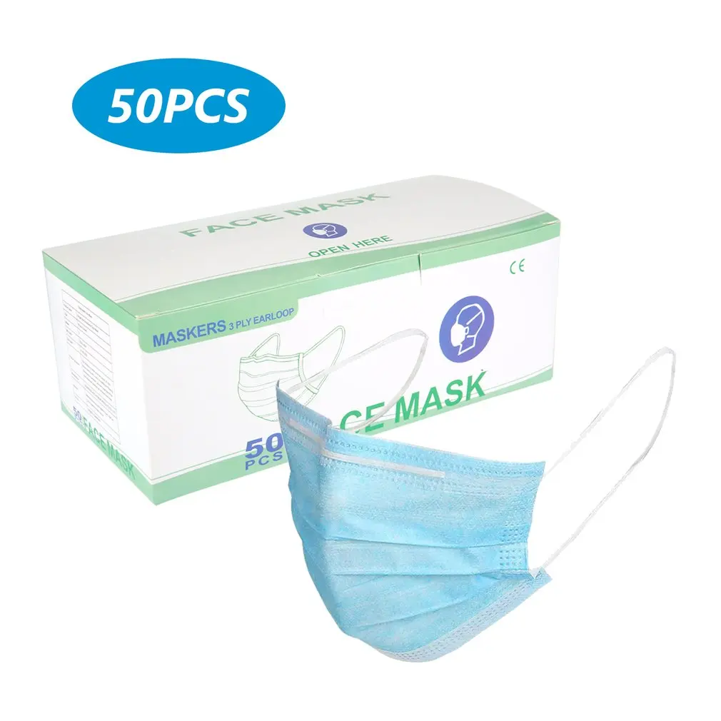 

Box Packaging Disposable Breathable Mask 3Layers Non-Woven Anti-pollution Dustproof Protective Face Masks Comfortable Blue50pcs