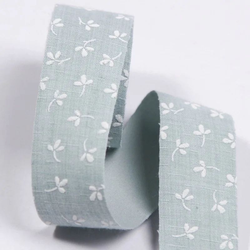 Clover Cotton Linen Printed Ribbon for Diy Bow Headwear 5 yards