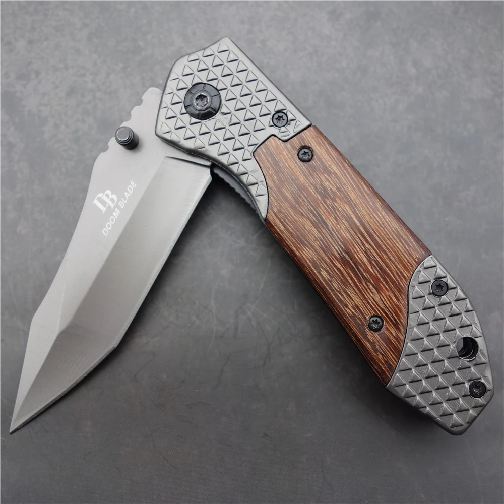 02 7.8" Knives 57HRC wooden handle 5Cr13Mov blade folding knife multi-function survival portable folding knife sharp fruit knife - Цвет: 02