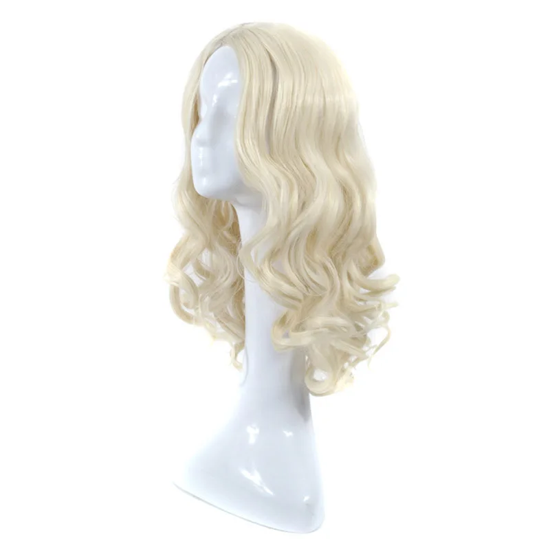 LIHUI White gold Wavy wig Long curly hair Synthetic wig Middle separation Wigs for Women