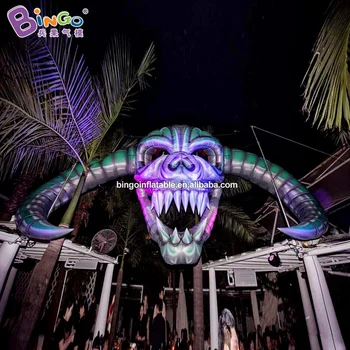 

2020 Halloween crazy decoration inflatable skull skeleton head 8m length giant green inflatable skull head for sale - toys