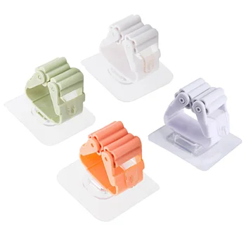 

4PCS Mop Holder Wall Mounted Multifunctional Punch Free Broom Hanger Clip Mop Hook Organizer for Home Kitchen Bathroom (White, B