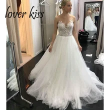 Lover Kiss Vestido De Noiva, свадебное платье принцессы с вырезом лодочкой и длинными рукавами, Тюлевое кружевное недорогое свадебное платье
