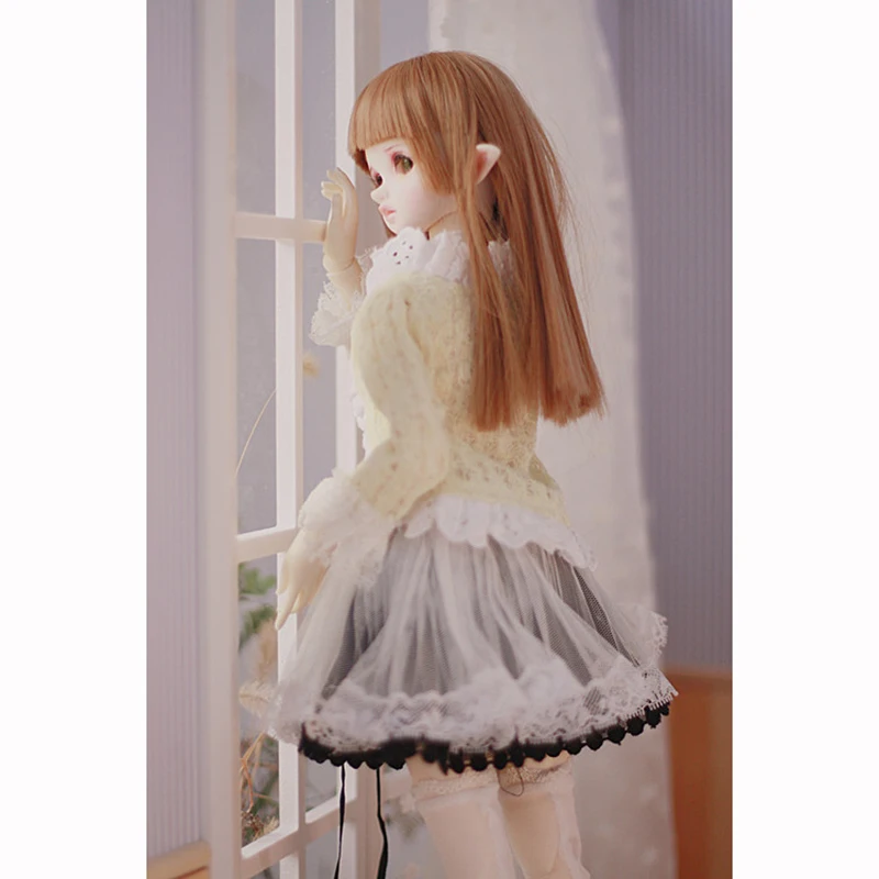 Комплект одежды для куклы Bybrana Msd Dz Bjd Sd Dd желтый кардиган + белый кружевной жилет