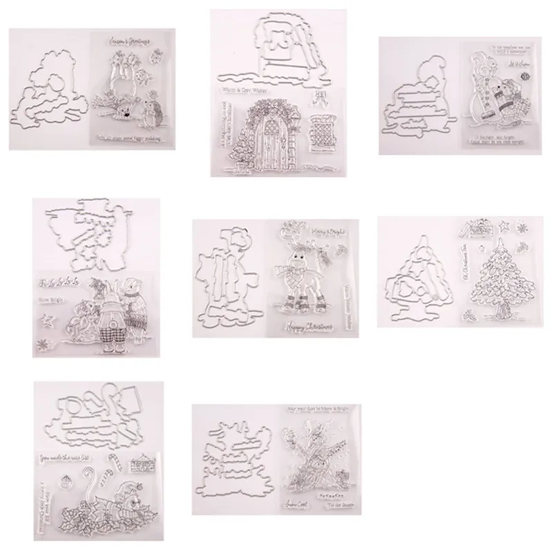 

Merry Christmas Metal Cutting Dies and Clear Stamps Set for Scrapbooking DIY Album Embossing Folder Paper Making Stencils Decor