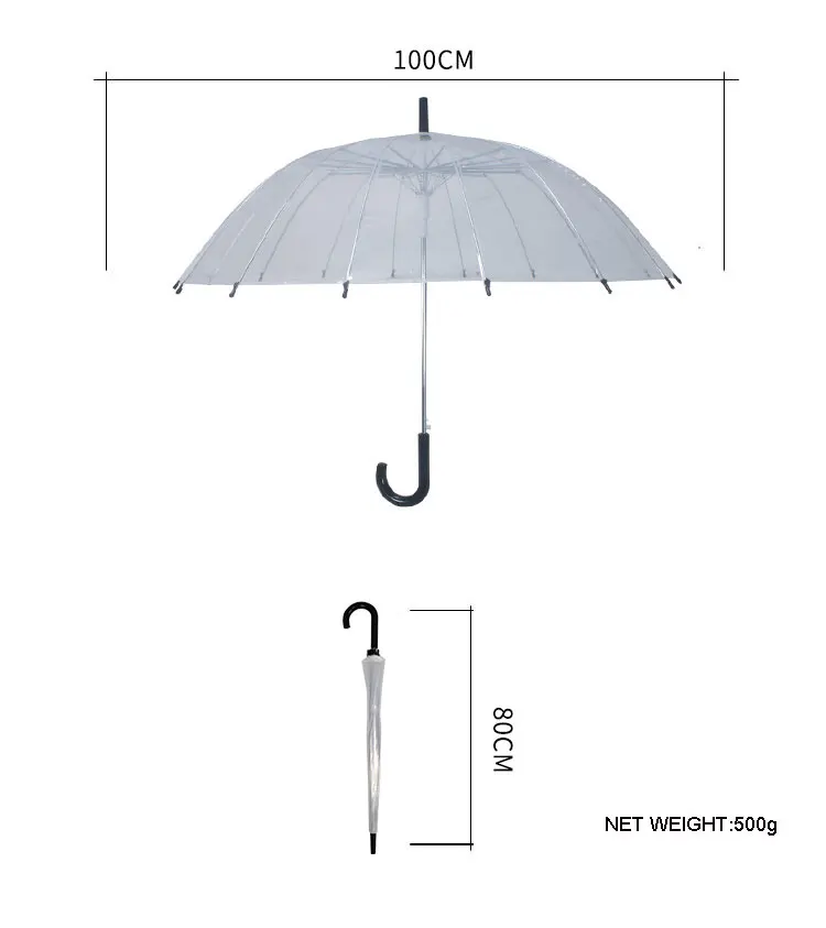 Прозрачные зонтики для женщин 23 дюймов 16 к POE MODIS TOUS с длинной ручкой зонтик ясное поле зрения в продаже