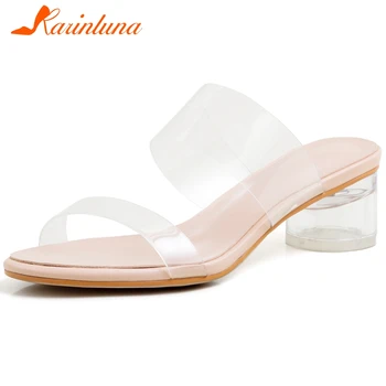 

Karinluna New Arrivals High Quality Clear Heels Shoes Woman Pumps Mules Strange Style Peep Toe Slip-On Summer Pumps Women