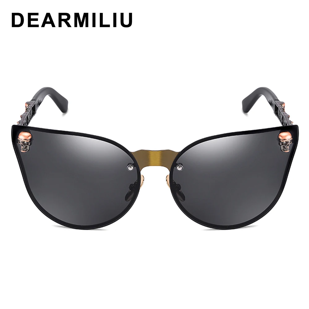 DEARMILIU/Модные женские готические солнцезащитные очки с кошачьим глазом в виде черепа, металлическая оправа, золотые солнцезащитные очки Oculos De Sol Feminino, роскошные женские