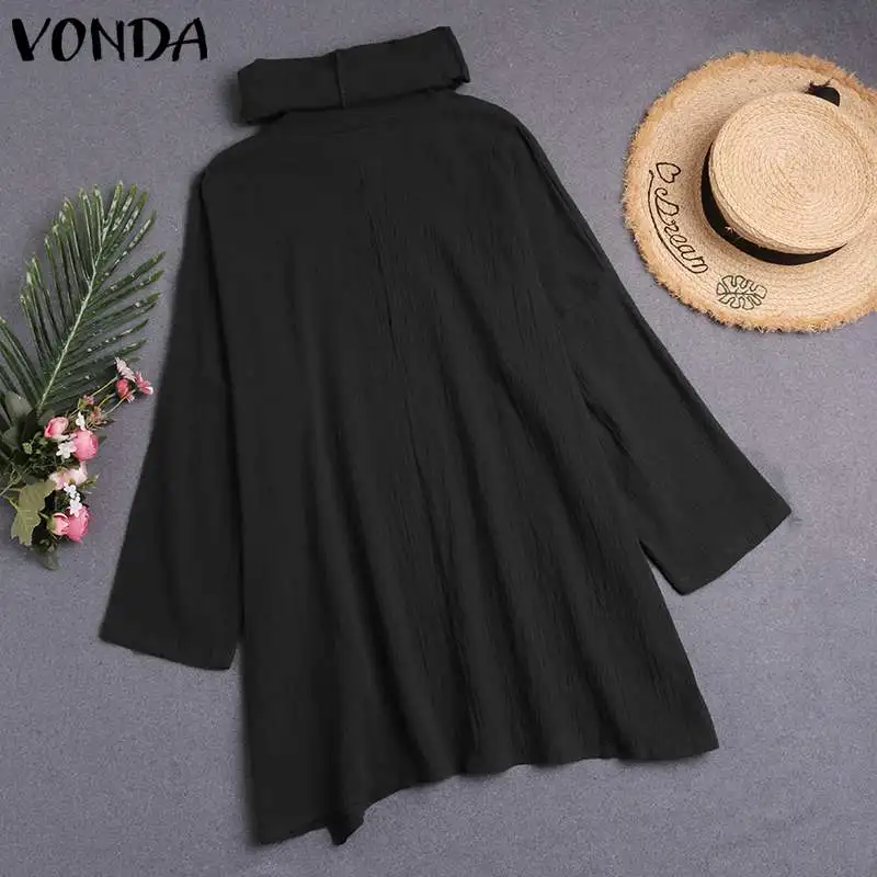 VONDA/осенние Блузы с длинными рукавами и топы, повседневные однотонные рубашки с воротником-черепахой, вечерние блузы в богемном стиле для беременных