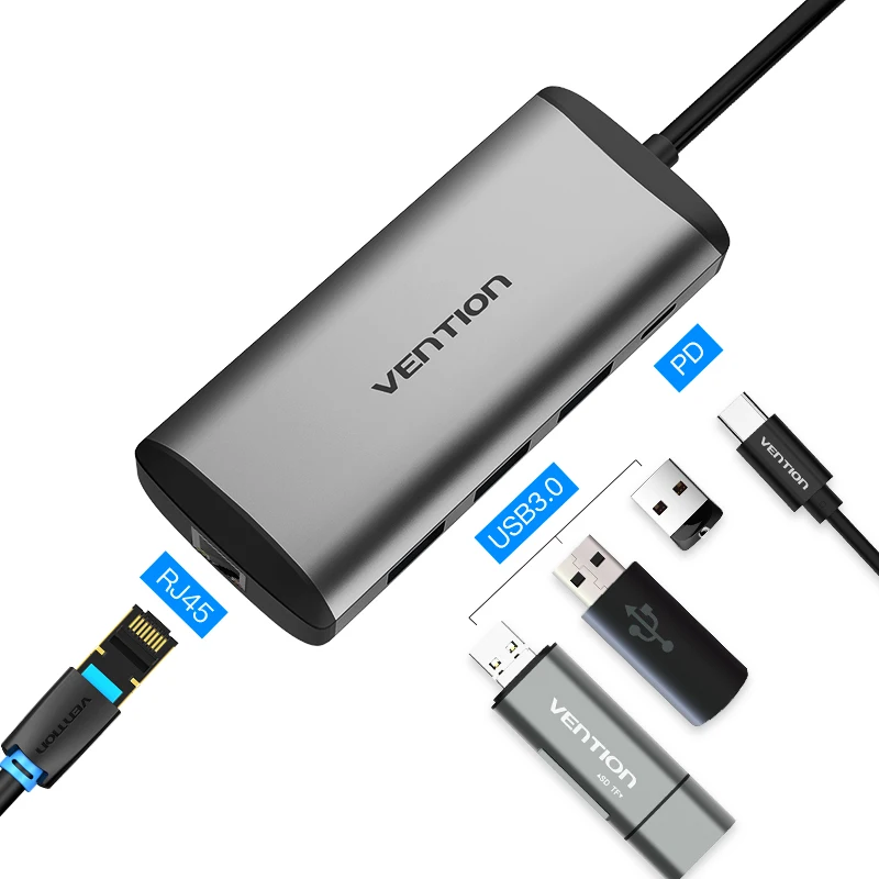 Vention usb-хаб usb type C к HDMI USB 3,0 концентратор Thunderbolt 3 адаптер для MacBook samsung S9 huawei mate 20 P20 Pro USB-C концентратор - Цвет: NEW-TGD-5 in 1