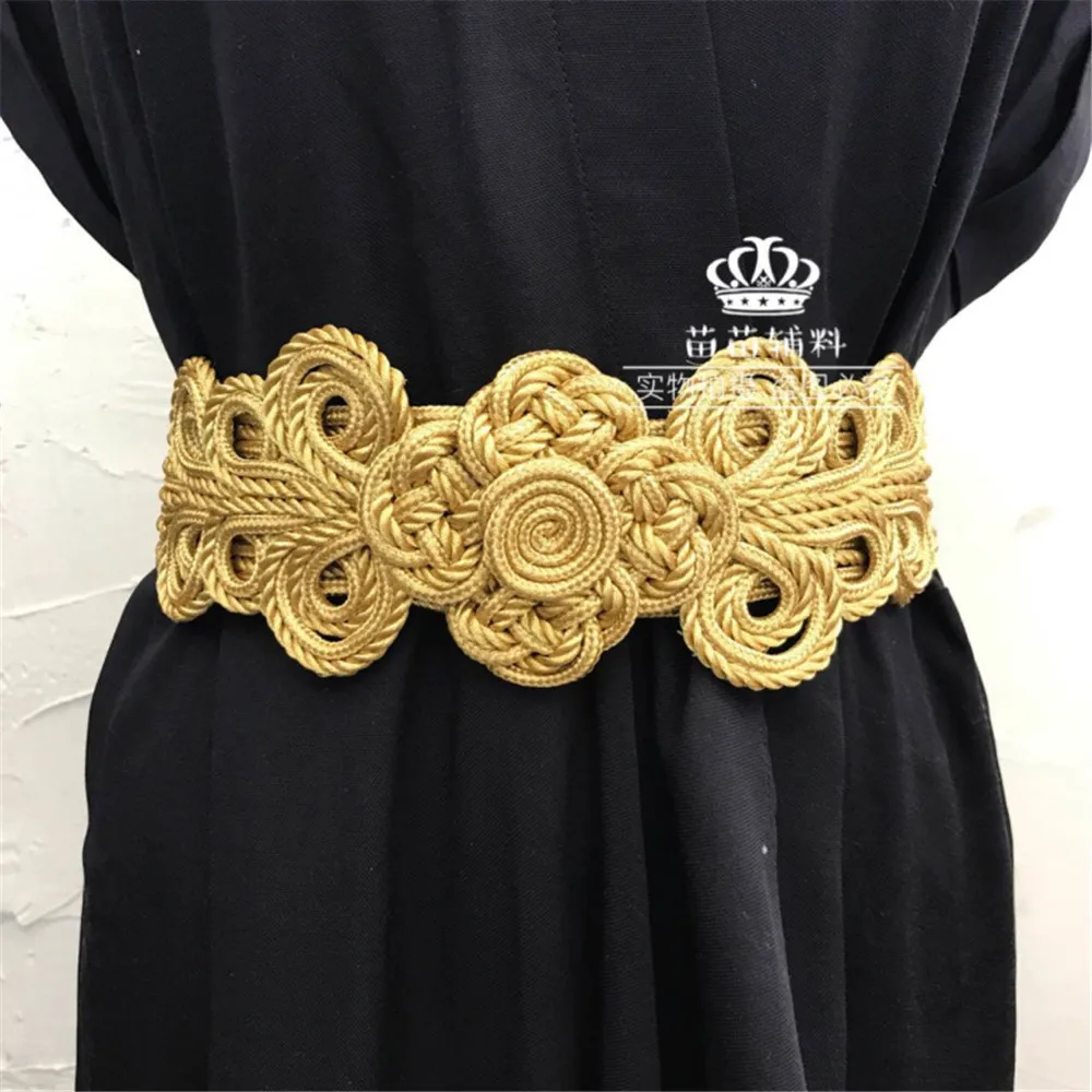 1 piece Handmade lace hand-woven ribbon golden belt, military uniforms, dresses, dance clothes, decorative buckles,