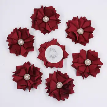 

Wine Red 100Pieces/Bag Size 5.5CM Fabric Rose Flower Handmade Pearl Flowers DIY Boutonniere Girl Hair Cloth Shoes Accessories