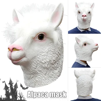 

Alpaca Animal Sheep Spoof Mask Party Costume Cosplay Halloween Head Gear Latex S7JN