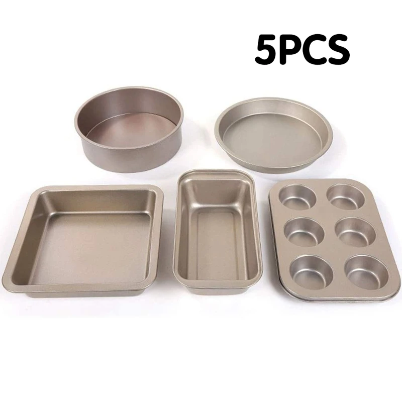 5 Pack Gold Carbon Steel Nonstick Bakeware Baking Tray Set Cake Pan Set Nonstick Baking Cake Pans