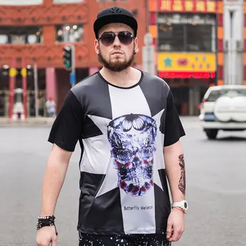 

GONTHWID Men's Street Skull Print Fat Short Sleeve T-Shirt Loose Plus Size Wholesale