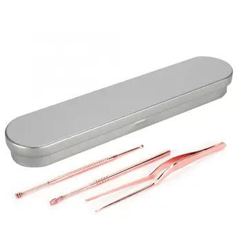 

Ear Care Kits 3pcs Stainless Steel Ear Pick Double Head Ear Wax Remover Curette Tweezers Set (Rose Gold) for Home Health Care