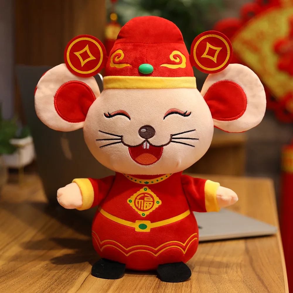 Милые мышки, плюшевые игрушки, год, крыса, милое китайское платье, талисман, крыса, плюшевая мышь, мягкие игрушки, китайский год, вечерние украшения, подарок - Цвет: Красный