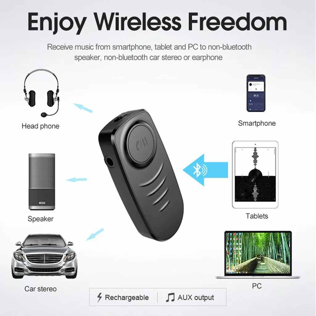 Автомобильный Bluetooth аудио приемник портативный Bluetooth 5,0 беспроводной 3,5 мм разъем громкой связи AUX автомобильный Bluetooth приемник