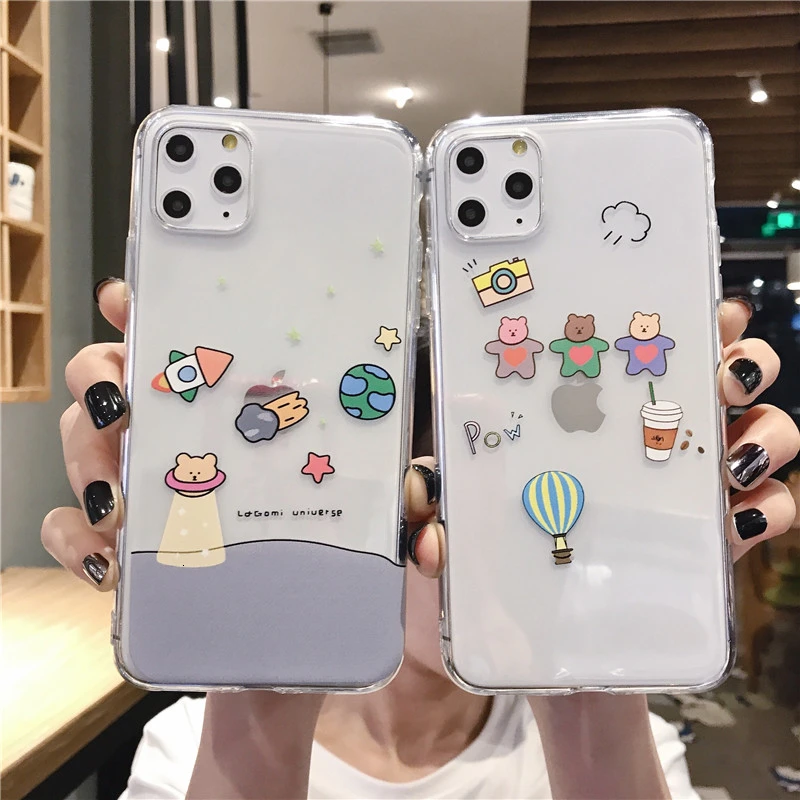 INS Korea cute cartoon bear Phone Case For iPhone 11 Pro Max XS Xr 8 7 6 6s Plus Transparent Silicone soft TPU back cover |