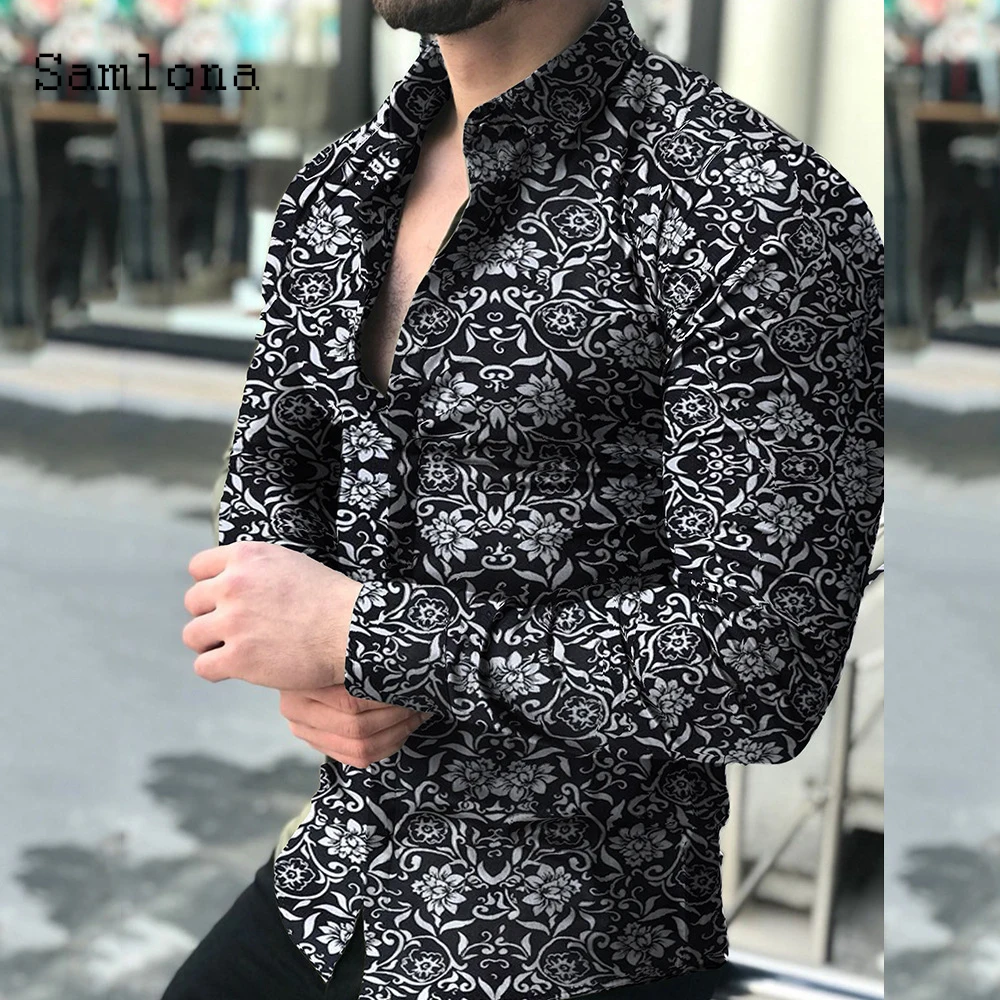 Blusa de manga larga para hombre, Camisa Masculina de estilo inglés con estampado retro, Ropa de ocio elegante
