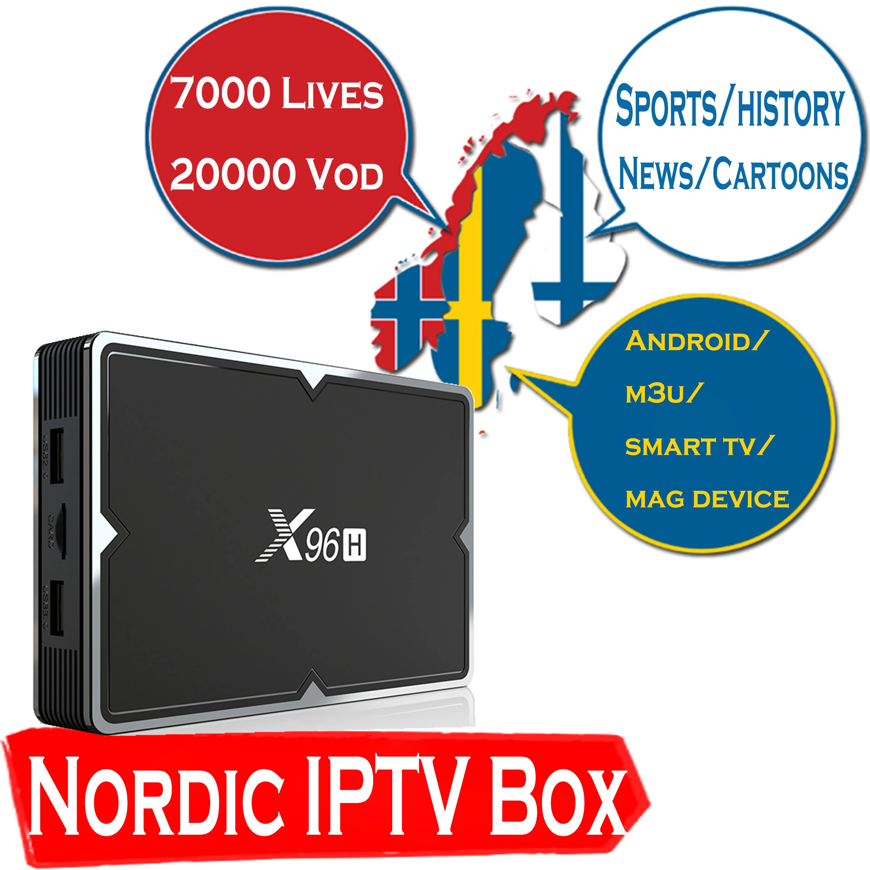 

Best Europe IPTV X96H Android 9.0 Smart TV BOX 4G64G +1 Year 7000 Live 20000 VOD Dutch Sweden Denmark Norway Nordic Set top box